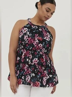 TORRID Black Floral Eyelet Tiered Halter Babydoll Top Plus Size 4